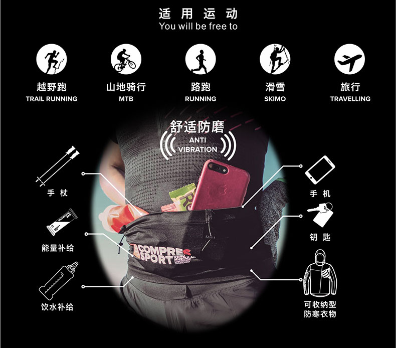 Đường chạy nén kỷ niệm UTMB Vành đai chạy bộ nam Trail Chạy thi đấu Thể thao nữ Pocket nịt bụng giảm eo