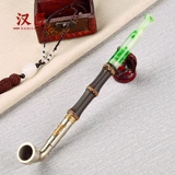 汉匠 Старый стиль белый медный инкрустационный табачный пакет, фиолетовый бамбуковой суставы, мужской табак, дым, табак, особый длинный держатель сигарет