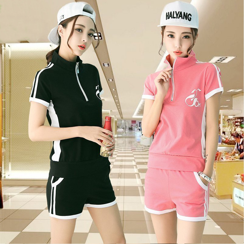 短袖夏天跑步女士运动套装女夏季短款衣服休闲时尚两件套短衣短裤