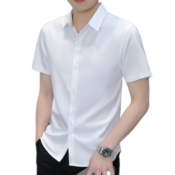 Men's short-sleeved shirt without scald and anti-wrinkle ice silk fabric Men's short-sleeved shirt without scald and anti-wrinkle ice silk fabric