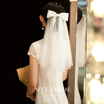 Mantingfang 2021 new vintage forest light wedding dress female travel shoot short bride simple certificate bow small veil