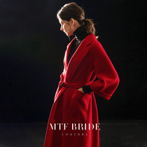 Full Tingfang womens autumn and winter long red woolen coat 2021 New Bride wedding double-sided wool coat
