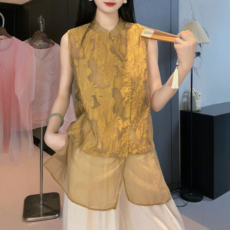 New Chinese-Style Retro Diagonal Collar High-End Vest, Youthful Summer Sleeveless Top, 2026 New Model Vest New Chinese-Style Retro Diagonal Collar High-End Vest, Youthful Summer Sleeveless Top, 2026 New Model Vest