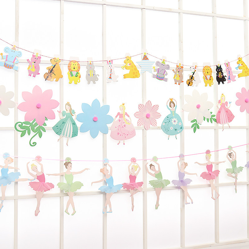 Birthday party decoration flower princess ballet dance girl pull flag Canvas strip pennant pull flower flower fairy bunting
