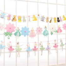 Birthday party decoration Flower Princess Ballet dance girl pull flag banner pennant flower Flower Fairy Flag