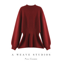  Heavy thickened semi-turtleneck cashmere sweater womens pullover loose bubble sleeves solid color cashmere sweater knitted bottoming shirt
