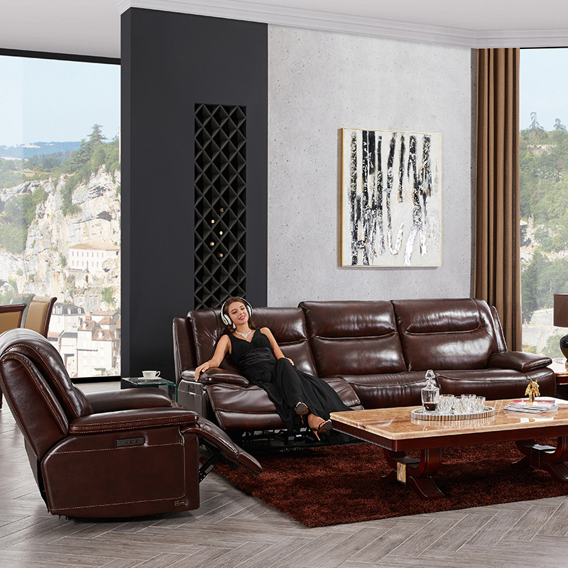 Cabins electric functional combined cow leather sofas 70128 Euro-style minimalist line lower section of the Sesame Oil