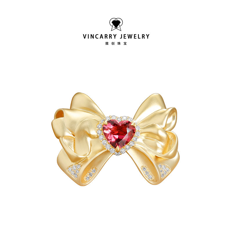VINCARRY 18K gold bow tourmaline ring for women