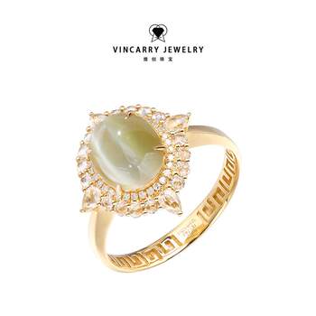 18k gold cat eye set with cultured diamond ring
