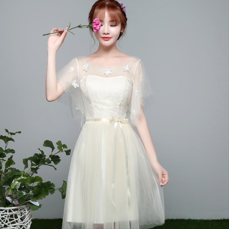 Spring and Autumn Fresh Spring and Autumn Princess Dress Simple Wedding Dress Autumn Adult Short Section 2019 Wrapped Breast Bridesmaid Dress European Style