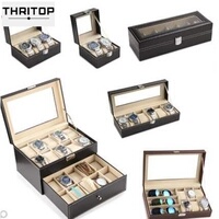 Grid Leather Watch Display Case Jewelry Collection Box