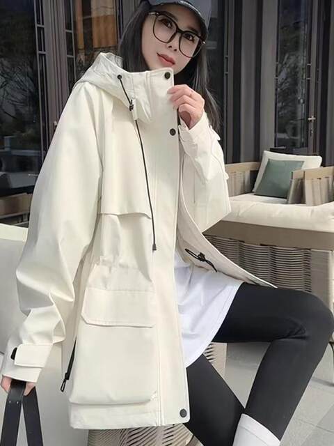 Dopamine Workwear Windbreaker Jacket Women's Spring 2025 New Loose Casual Slim Waist Hooded Charge Clothes