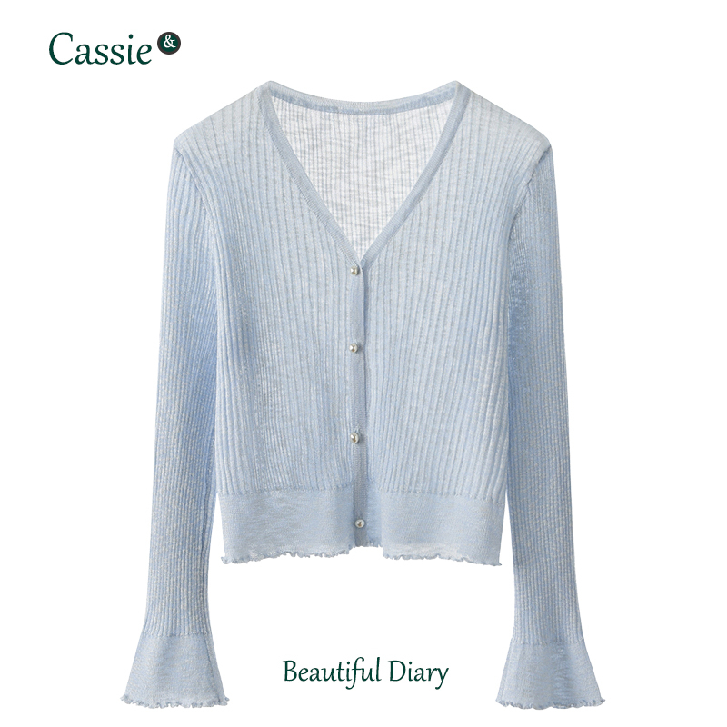 Sun Protection Cardigan for Women, Summer Slip Dress, Ice Silk Thin Outerwear, Knitted V-Neck Long-Sleeve Shawl, Air-Conditioning Shirt Top