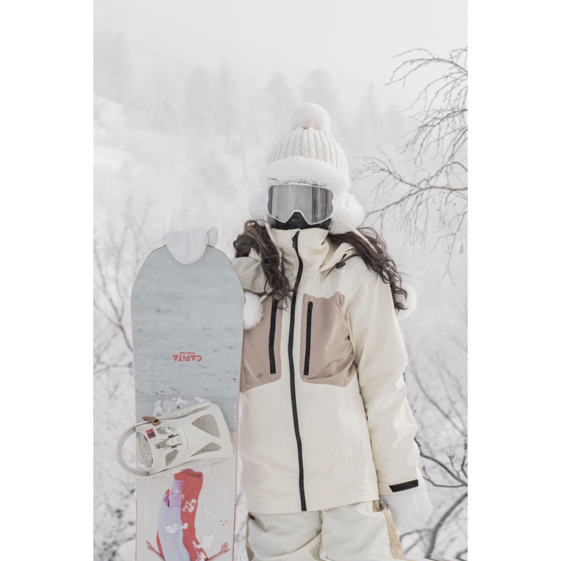 Snowboard Jacket Set, Fully Taped Waterproof, Khaki and Off-White Color-Blocking, Unisex Niche Ski Wear