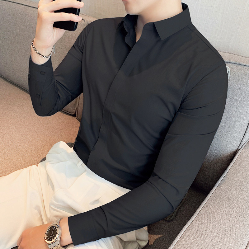 Woodpecker Black Shirt Men's Long-Sleeve Hidden Placket Wrinkle-Resistant Seamless Shirt Korean Style Slim Fit Trendy Non-Iron Shirt Woodpecker Black Shirt Men's Long-Sleeve Hidden Placket Wrinkle-Resistant Seamless Shirt Korean Style Slim Fit Trendy Non-Iron Shirt