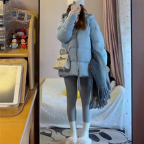 2022 autumn and winter new products Korean version hooded baby blue Korean casual mid-length down jacket white duck down female small