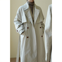 2022 Spring and Autumn Classic Double-breasted Salt Shrinkage Craft Casual Waist Mid-Length Loose Windbreaker Female Japanese British Style