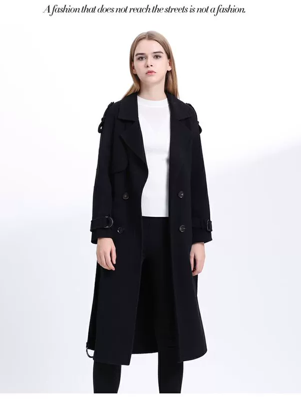 Áo len 100% nữ dài phần 2018 mới thắt lưng thắt lưng phù hợp với cổ áo áo cashmere hai mặt - Áo khoác dài