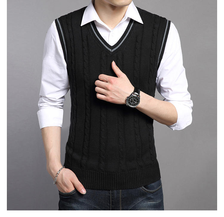 Ji Meng mùa thu và mùa đông áo len dệt kim nam v-cổ thanh niên len dệt áo len nam áo len không tay áo vest vest nam