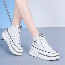 Hong Kong casual shoes women 2021 summer new breathable thin thick bottom high muffin small white canvas shoes