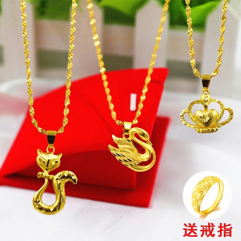 Zhou Dafu Star Vietnam 24k Gold 999 necklace woman sand gold for a long time not to fall for a small swan crown foal pendant