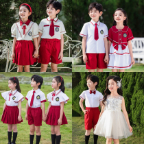 Kindergarten Garden Suit Summer Clothing Red School Uniform Teacher Summer Class Costumes 61 Childrens Festival Choral Performance Costumes