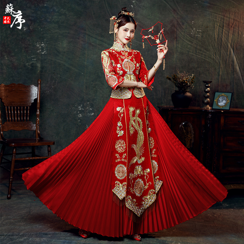 xiuhe clothing 2020 new bride dragon and phoenix gown wedding toast clothing chinese dress pregnant women show kimono women embroidered clothing