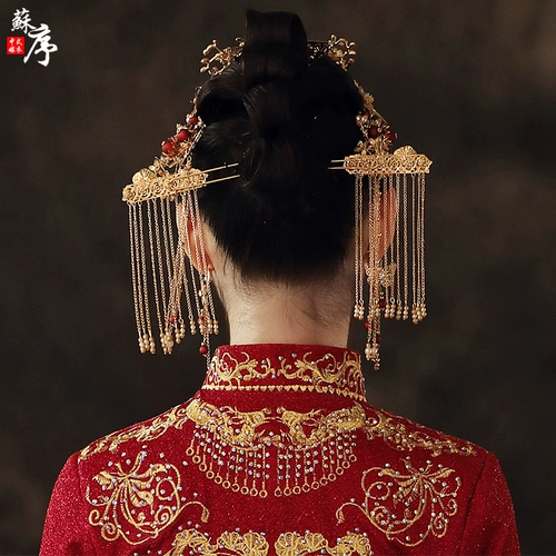Аксессуар для волос для невесты, традиционный свадебный наряд Сюхэ, вечернее платье, комплект, декор, китайский стиль