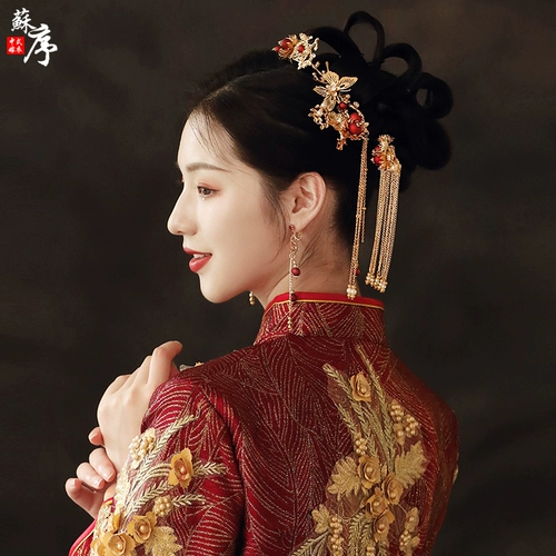 Аксессуар для волос для невесты, традиционный свадебный наряд Сюхэ, вечернее платье, комплект, декор, китайский стиль