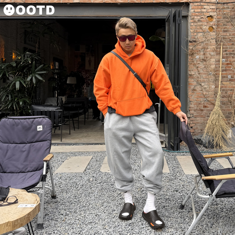 American-Style Niche Design Orange and Green Hooded Fleece Sweatshirt for Men and Women, Casual Versatile Hoodie for Autumn and Winter, Spring and Autumn Jacket