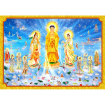 Western Three Saints Thangka Paradise World Guide Picture Paper Plastic Portrait Paper Bodhisattva Buddha Statue Visualization Picture Customized