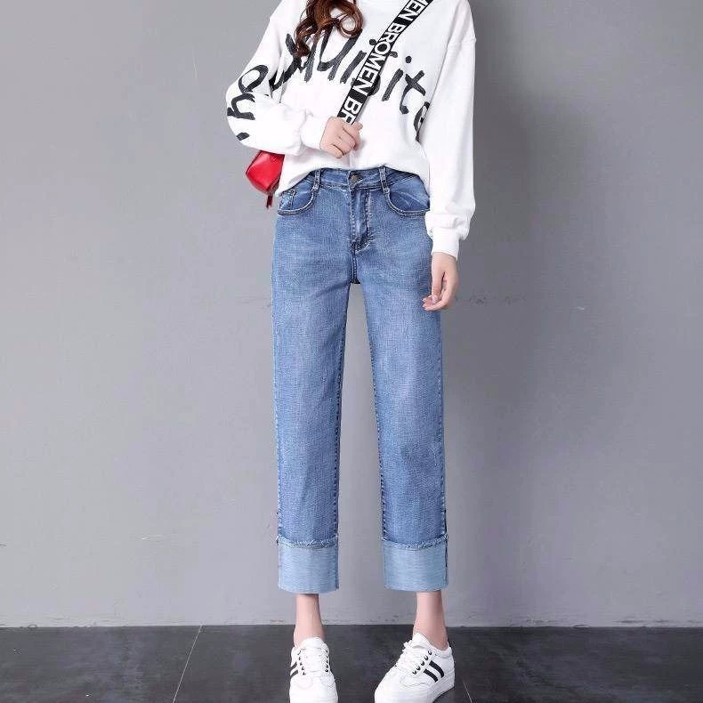 Quần jeans ống rộng cạp cao mùa xuân 2019 dành cho nữ mùa xuân mới 2019 - Quần jean