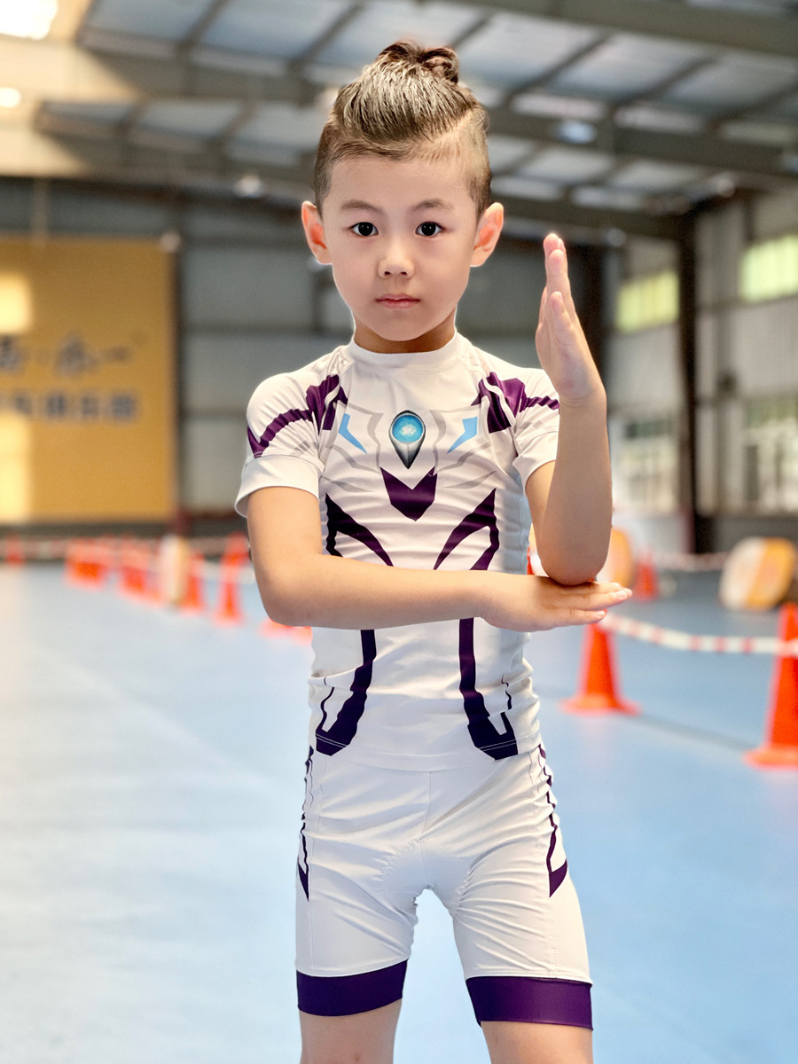 RJYC children sports fitness clothing balance car riding wheel slip suit short sleeve summer speed dry breathable new suit