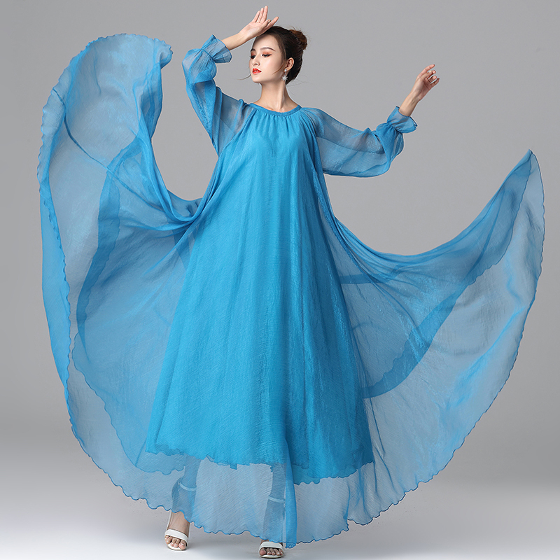 Dress with Extra-Long Skirt, Large Hem, Plus-Size Chiffon Dress, Super Fairy-Like, for Seaside Vacation, Floor-Length, for Photoshoots, Travel, Ankle-Length Beach Dress