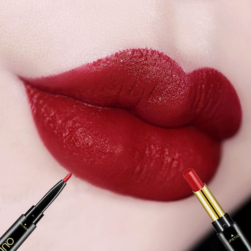 Eurie lipstick with red pen automatic lip pen female waterproof lasting not easy to fall off color hook lip line pen matte painting lipstick