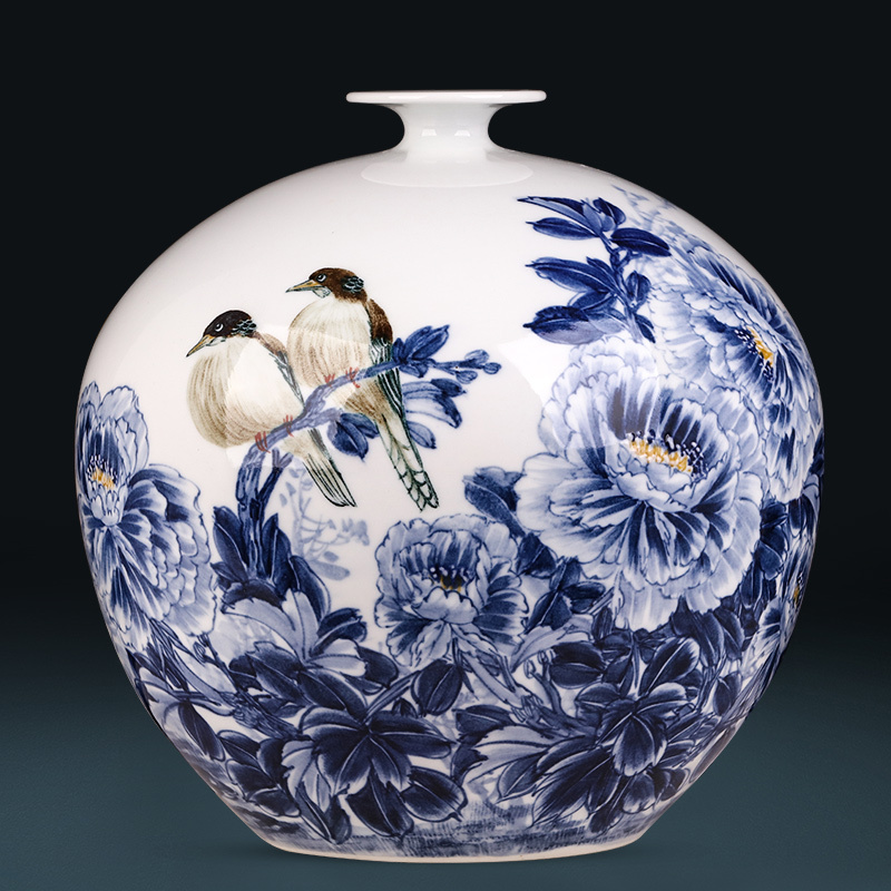 Jingdezhen Ceramics Antique Hand-Painted Blue and White Porcelain Tabletop Vase Ornaments Living Room Flower Arrangement Chinese Home Decorations