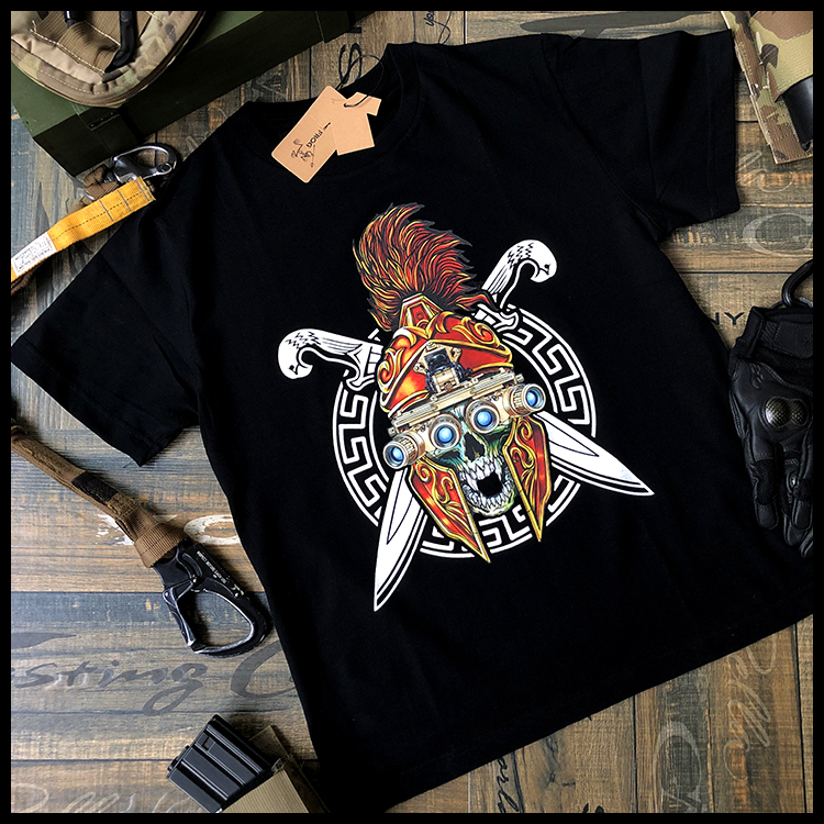 USMC Four-eyed Night Vision Gauge Skeleton Sparta Roman Royal Cavalry Tactical Military Fan Short Sleeve Men's Barrel Knit T-Shirt-Taobao