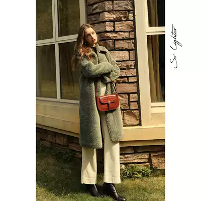 solighter Wool Coat Simple Straight Long Edition Leather Wool One Granular Wool Coat