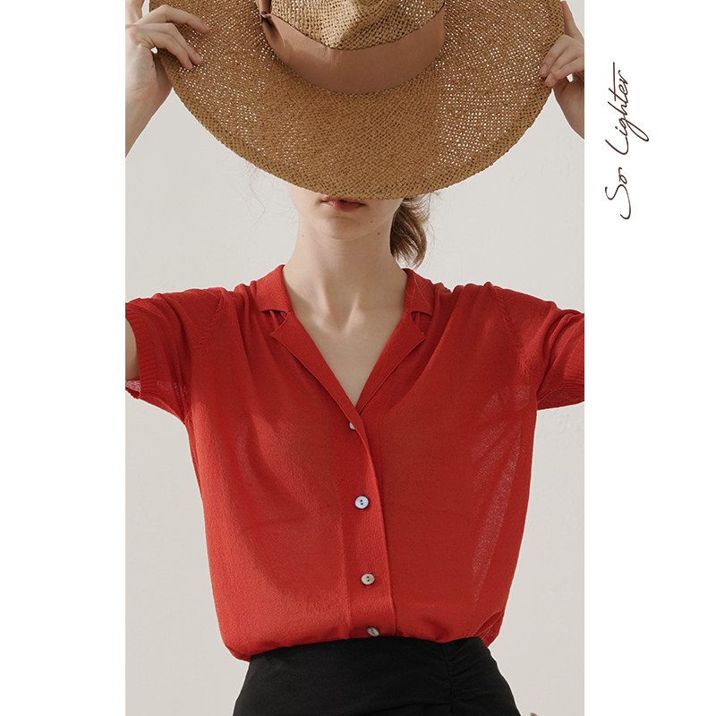 SoLighter 2020 new display slim short sleeve knit cardiovert cotton linen minimalist casual pure color jacket