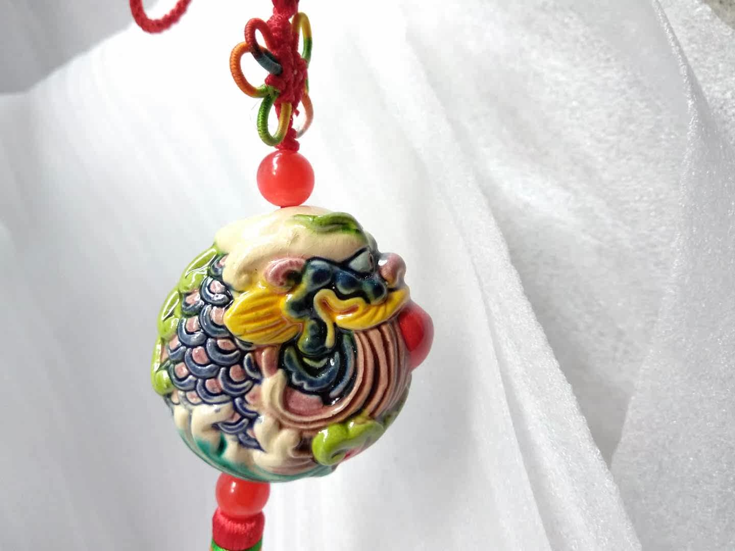 Cute version Xianglong spit beads Cochin pottery pendant Traditional Shiwan faience ceramic fine art