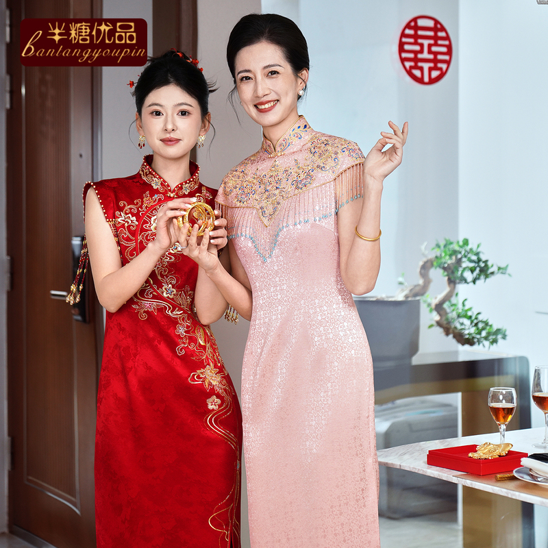 Acetate High-End Luxury Design Chinese-Style Mother-Of-The-Bride Wedding Banquet Dress Engagement Wedding Mother-In-Law Outfit Cheongsam
