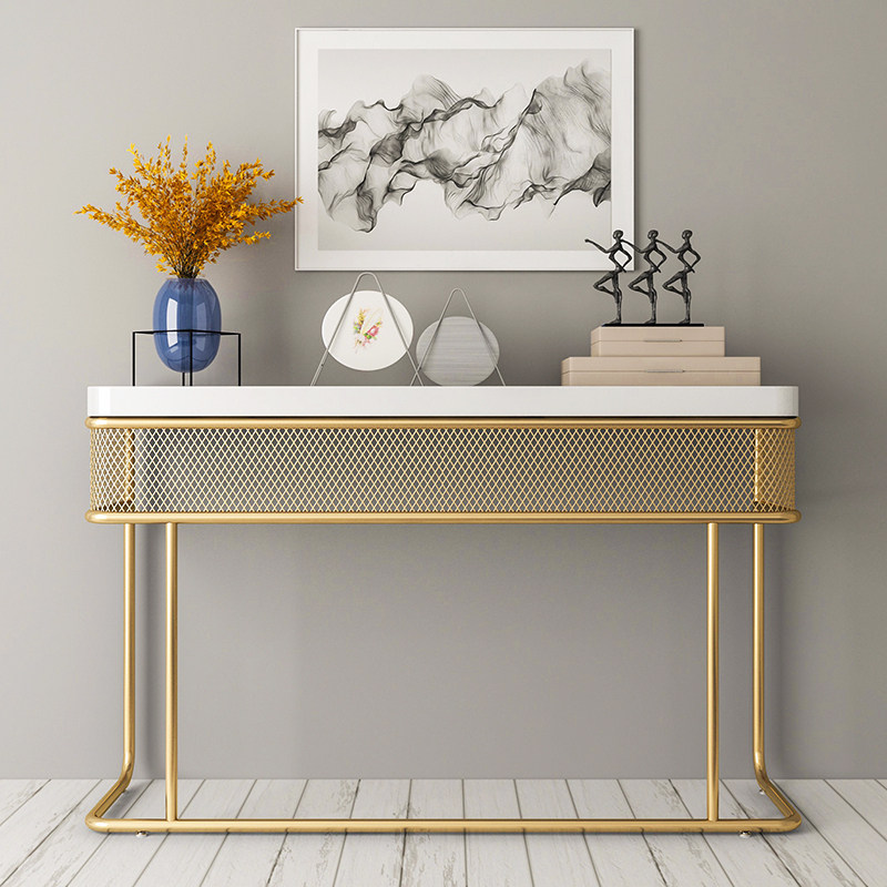 Simple modern porch table golden iron art living room decoration light luxury porch Taipei European wall side porch cabinet side table