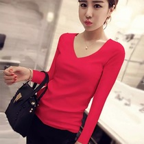 Pure cotton original year red long sleeve T-shirt coat women 2021 Spring Summer New interior base shirt foreign autumn clothes