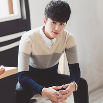 Fake two sweater men Spring and Autumn thin shirt collar knitwear autumn coat autumn winter shirt polo lead base shirt