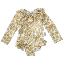 ins childrens swimsuit long-sleeved sun protection girl princess one-piece quick-drying swimsuit set small and medium-sized baby swimwear