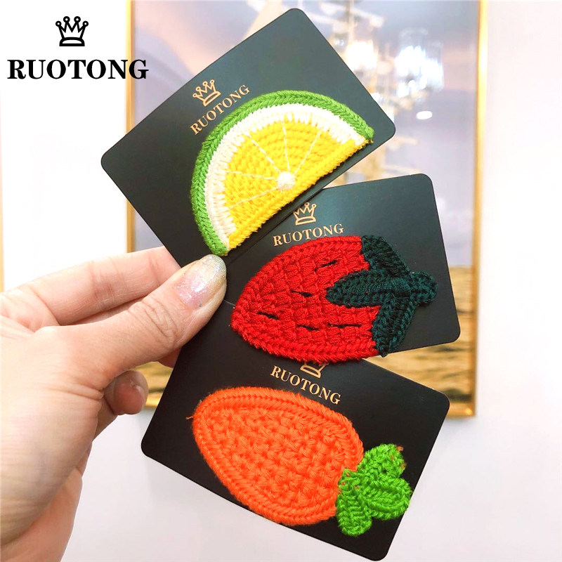 Girls fresh and cute fruit hair clip wool knitted hair clip net red girl bangs clip hair accessories head accessories