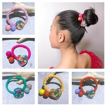 South Korea Fluorescent Color M Bean Candy Big Loving Horsetail Children Hair Ring Little Girl Head Rope Rubber Band Princess Hair Accessories
