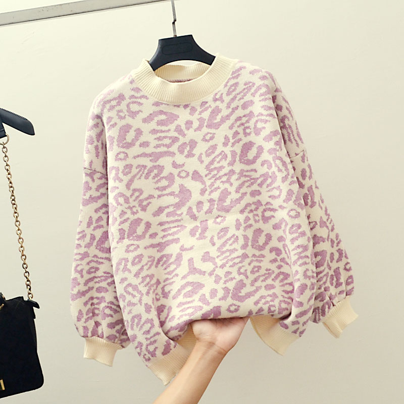 phụ nữ Leopard-in áo len mùa xuân 2020 mới phiên bản Hàn Quốc của áo len dài tay sinh viên chic cổ phần hàng đầu