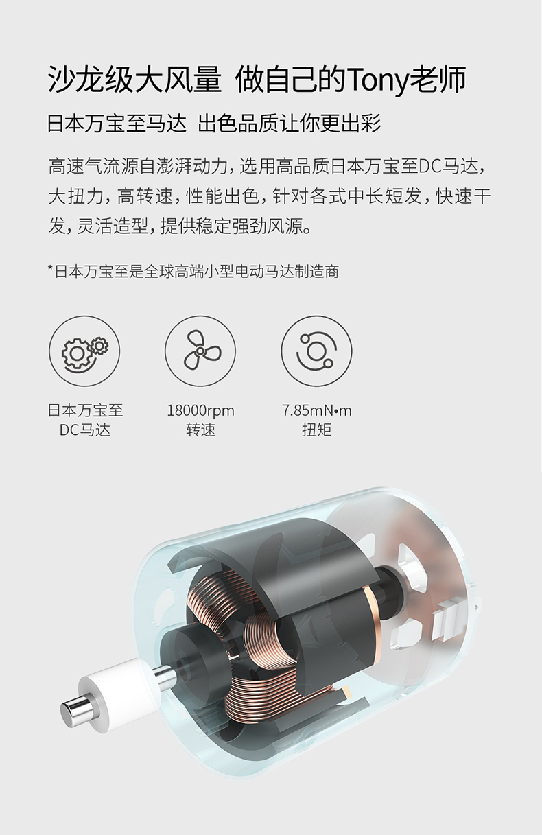 小米生态链 直白 负离子护发吹风机 1800W 日本万宝至电机 图3