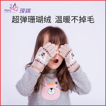 Childrens gloves Autumn and winter warm gloves Baby winter plush thickened full finger Boy girl cartoon cute five fingers
